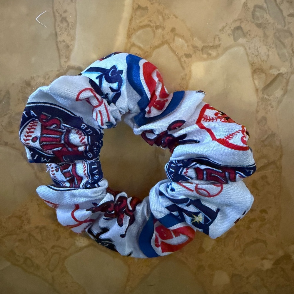Handmade White & Blue Logo Scrunchie - Picture 4 of 4